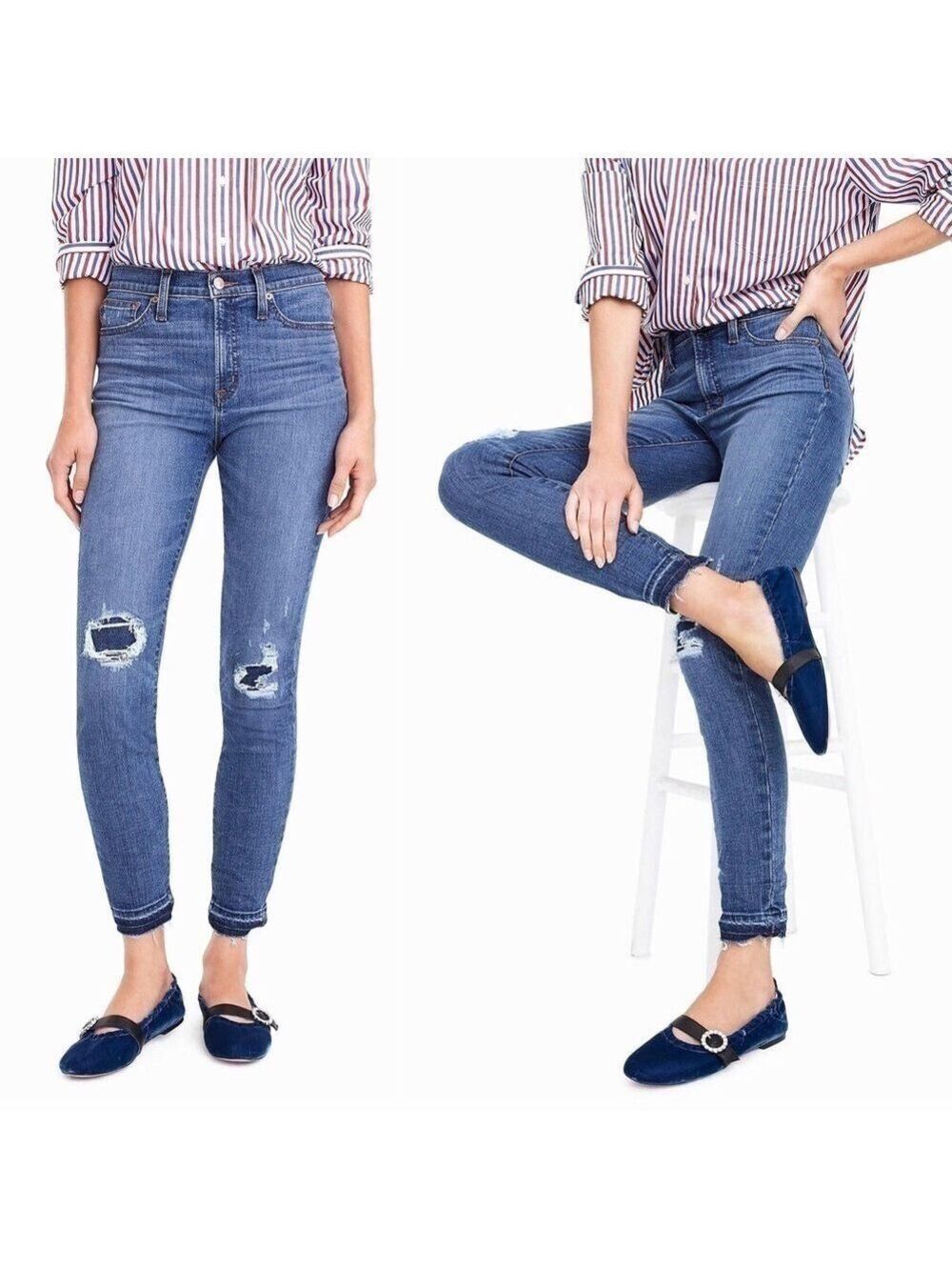 J. Crew High Rise Toothpick Distressed Jeans